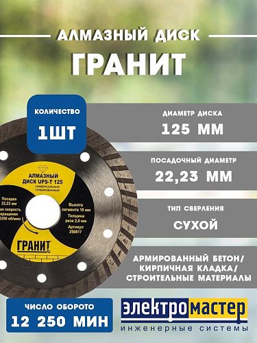 Алмазный отрезной круг универсальный UPS-T 125х2.0х10мм ГРАНИТ (250817)
