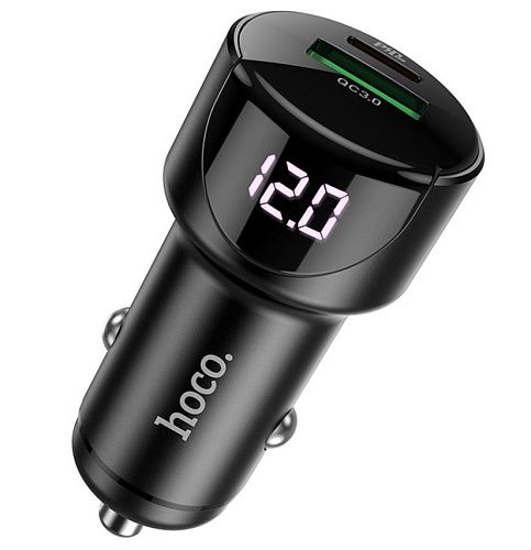 Авто-зарядное устройство в прикуриватель USB+Type-C PD20W+QC3.0 HOCO с индикацией Z42