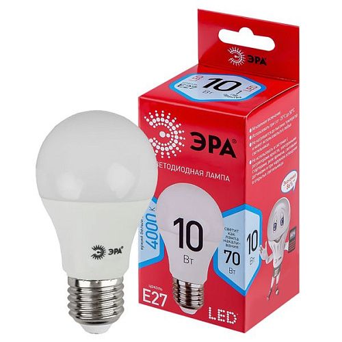 Лампа светодиодная ЛОН LED A60-10W-840-E27 R Е27 10Вт 4000К 800Лм E27 серия RED LINE ЭРА