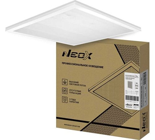 Светильник светодиодный встраиваемый/накладной призма ДВО-02 3665 36Вт 6500К 4020Лм 595х595х19мм IP40 ЭПРА в комп. NEOX