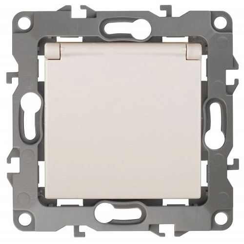 Розетка 2P+E Schuko с защитными шторками с крышкой 16A (слоновая кость) Эра12 ЭРА (12-2103-02)