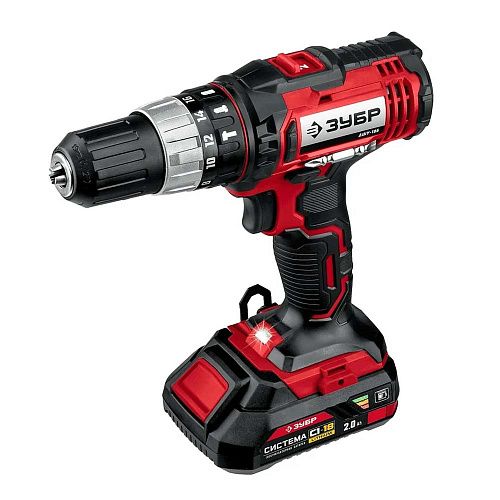 Аккумуляторная дрель-шуруповёрт 18В 2 аккумулятора 2.0Ач кейс МАСТЕР ЗУБР (ДШУ-185-22)