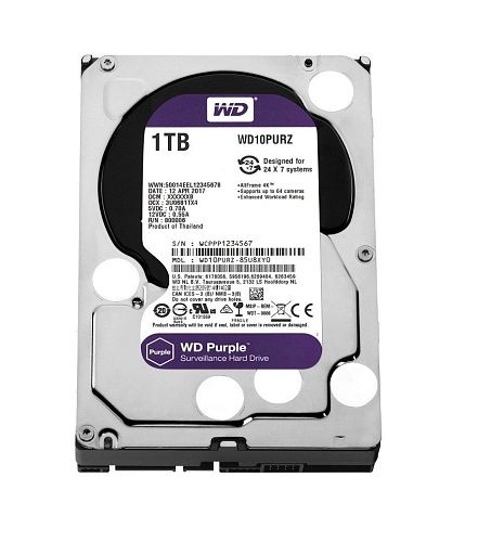 Жесткий диск WD10PURZ Purple 3.5 1Тб SATA 3.0 (6Gbps) для круглосуточной работы в системе видеонаблюдения