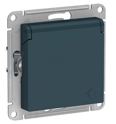 Розетка 1-я с/з 16А со шторками с крышкой (изумруд) ATLASDESIGN SE