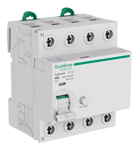 Устройство защитного отключения 40А 4п 30мА тип AC 400В Systeme9 SE (S9R12440)