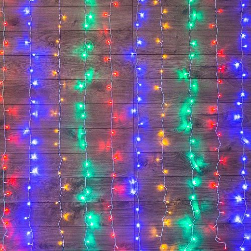 Гирлянда светодиодная Дождь 220В 1.5х1.5м 144 диода IP20 свечение с динамикой прозрачный провод Neon-Night мультиколор