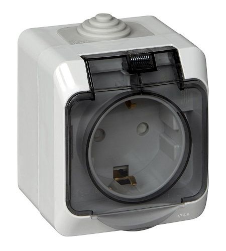 Розетка ОУ с заземлением с крышкой с защитными шторками IP44 (серый) ЭТЮД SE