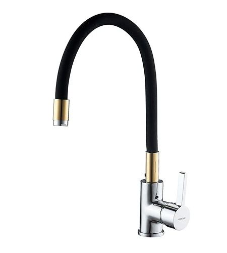 Смеситель кухня LEDEME картридж 35мм c гайкой гибкий шланг чёрный/золото L4898-10 (Гарантия 5 лет)