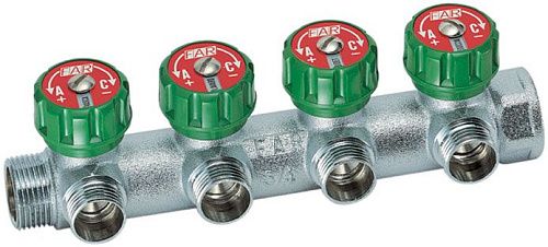 Коллектор с регулирующими вентилями 1"х3/4"х4 вых. евроконус FAR FK 3824 134EU