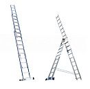 Лестница алюминиевая трехсекционная усиленная 13 ступеней 3х367/645/927см ALUMET (6313)