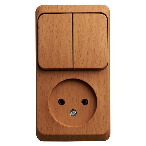 Блок ОУ: розетка без заземления + выключатель 2кл (бук) ЭТЮД SE