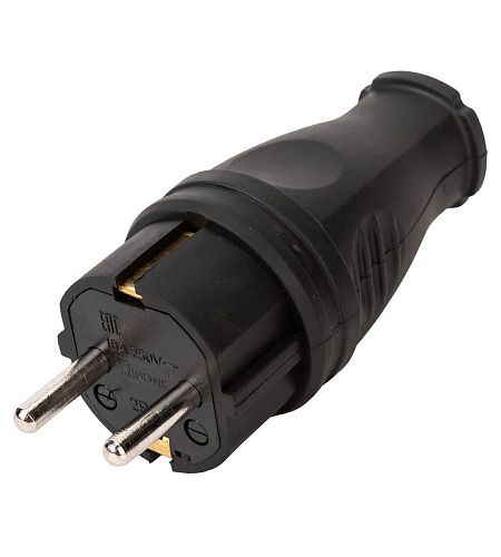 Вилка с з/к прямая (каучук) с/з 16А IP44 каучук черная IN HOME