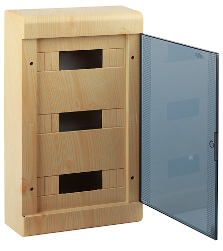 Бокс навесной 3ряда 36 мод. 303х520х117.5мм с N/PE-12/12 прозр. дверь IP40 (сосна на свет осн.) ТУСО Ruvinil (68036-27М)