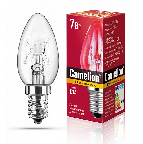 Лампа накаливания груша для ночников DP-704 7Вт 3000К 50Лм E14 Сamelion