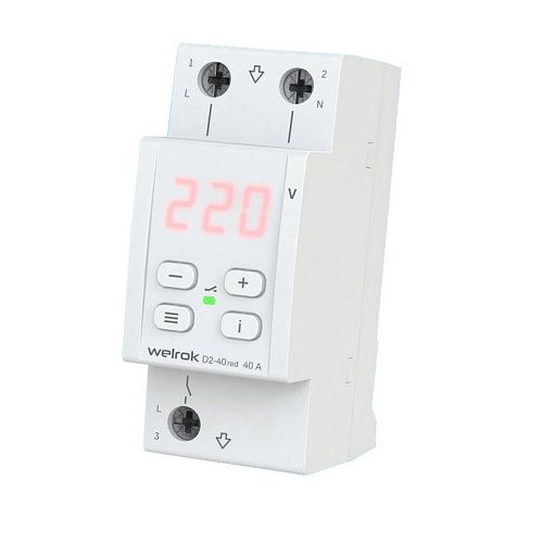 Реле напряжения DIN D2-40 red 2 модуля 40А 220В WELROK