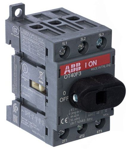 Рубильник 3п 40А ОТ40F3 на DIN-рейку или монтажную плату с резерв. ручкой ABB (1SCA104902R1001)