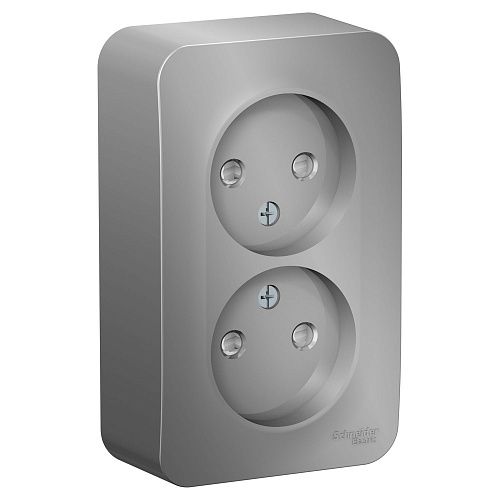 Розетка ОУ 2-я без заземления с защитными шторками с изолирующей пластиной (алюминий) BLANCA SE