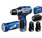 Аккумуляторная дрель-шуруповёрт 12В 2 аккумулятора 2.0Ач + светодиодный фонарь кейс Профессионал ЗУБР (DL-121-22F)