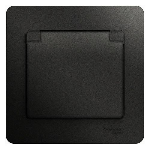 Розетка с заземлением с защитными шторками с крышкой в сборе IP20 (антрацит) GLOSSA SE