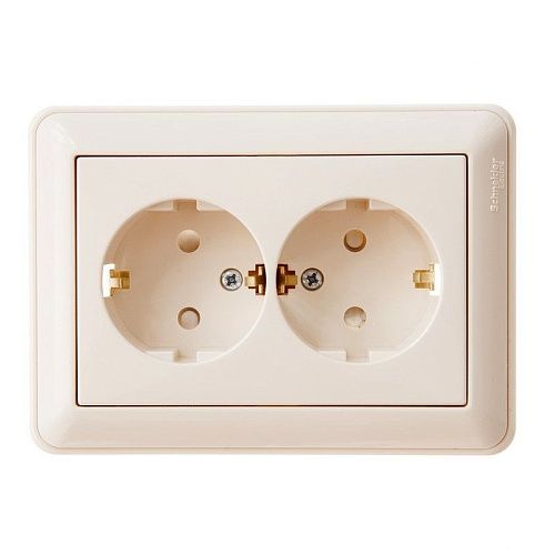 Розетка СУ 2-я с заземлением с защитными шторками в сборе (слоновая кость) W59 SE