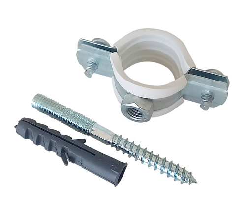 Хомут мет.    1/2" (20-24мм) с гайкой М8 в компл.со шпилькой-шуруп. и дюб. белый уплотн. TERMA 24225