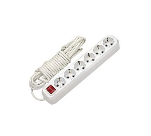 Удлинитель 6 гнезда с индикацией с з/к 5.0м (белый) MAKEL
