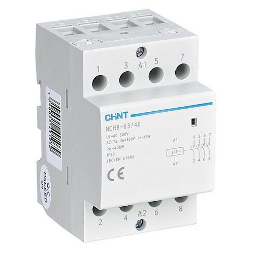 Контактор модульный NCH8-63/40 220/230В AC 63A 4НО CHINT (256101) 