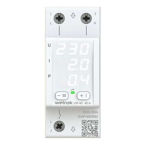 Реле напряжения DIN 40А 220В VIP-40 многофункциональное WELROK