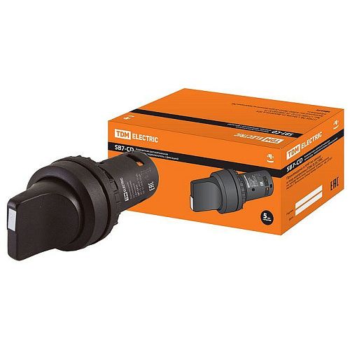 Переключатель SB7-CD33 3-х позиционный с фиксацией короткая ручка Ø22м 2НО черный TDM