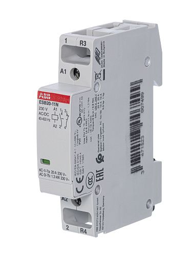 Контактор модульный ESB20-11N-06 (20А АС-1. 1НО+1НЗ) катушка 230В AC/DC ABB (1SBE121111R0611) ФЛ