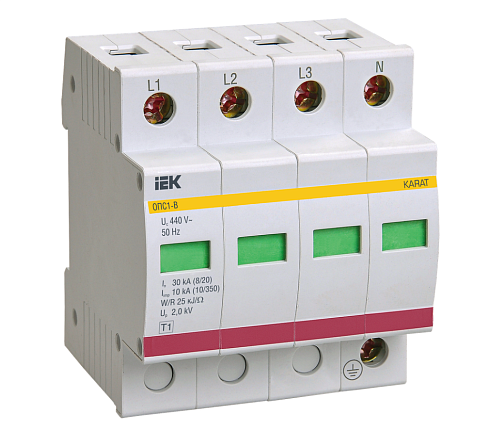 Ограничитель импульсных перенапряжений ОПС1-B 4п In=30kA Un=400B Im=60kA KARAT ИЭК