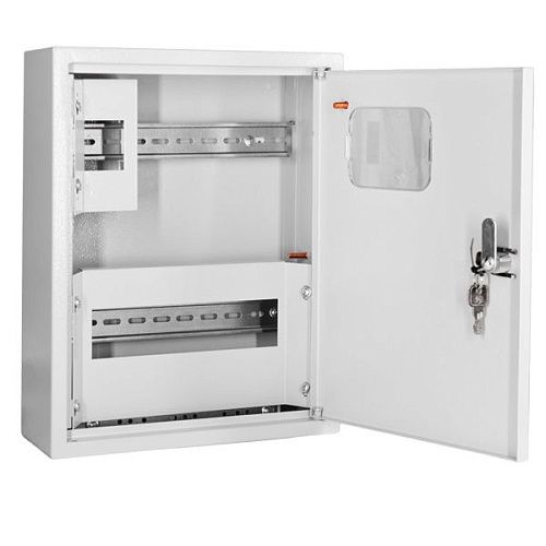 Щит учетно-распределительный навесной ЩРУН-1/12 Э замок+окно 1дв 1ряд 360х280х110мм без сал. Øотв32мм 2018-1 IP31 MECAS