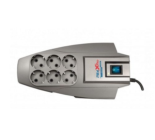 Сетевой фильтр 6 гнезд с индикацией 1.8м (серебряный) Pilot X-PRO ZIS