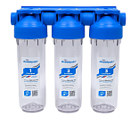 Корпус магистрального фильтра 10SL 1/2 Г-Г для ХВС прозрачный трёхступенчатый АБФ-3 1/2 АКВАБРАЙТ