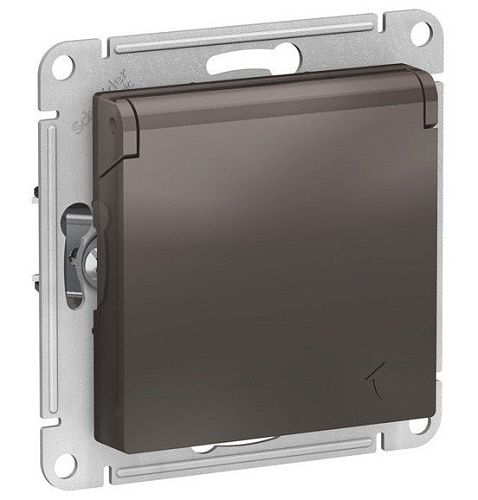 Розетка 1-я с/з 16А со шторками с крышкой (мокко) ATLASDESIGN SE