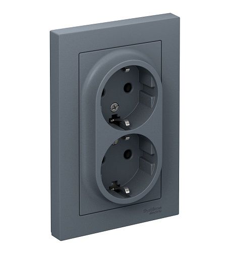 Розетка 2-я с/з (в сборе) 16А (грифель) ATLASDESIGN SE