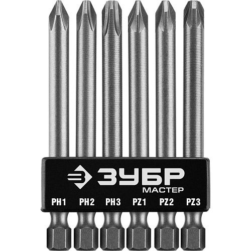 Набор бит 6 предметов длинные МХ-6 CR-V в держателе МАСТЕР ЗУБР (26089-H6)