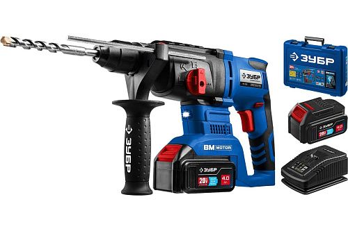 Аккумуляторный перфоратор бесщеточный 20В 2 аккумулятора 4.0Ач (3 J) кейс Профессионал ЗУБР (PB-260-42)