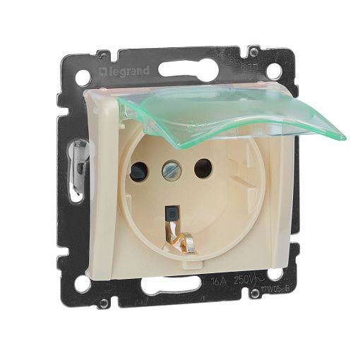 Розетка с заземлением с защитными шторками с крышкой IP44 (слоновая кость) Valena Classic Legrand/Daccord (774120)