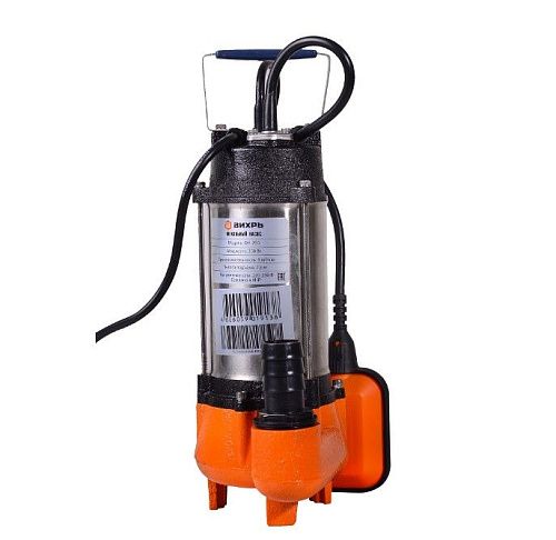 Насос фекальный с чугунной крыльчаткой ФН-250 P=250Вт H=7.5м V=150л/мин 1.25" Дн частиц=27мм ВИХРЬ