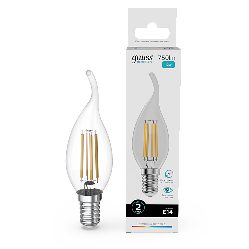 Лампа светодиодная свеча на ветру 12Вт 4100К 750Лм Е14 GAUSS Filament Elementary