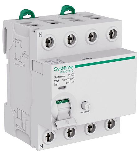 Устройство защитного отключения 25А 4п 30мА тип AC 400В Systeme9 SE (S9R12425)