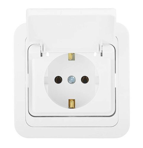 Розетка СУ с заземлением со вставкой с защитной крышкой керамика (белый) Mimoza MAKEL
