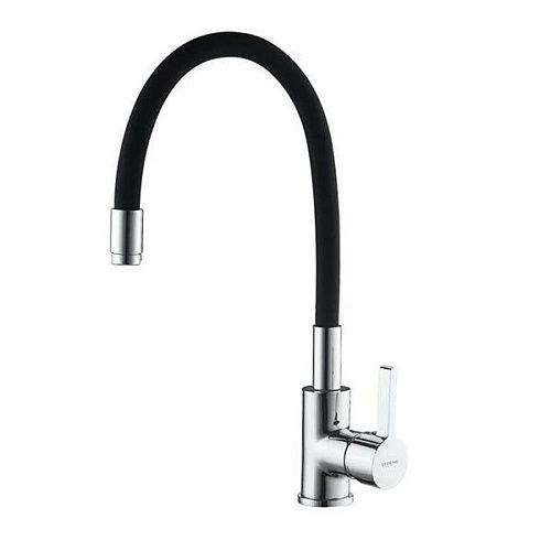 Смеситель кухня LEDEME картридж 35мм c гайкой гибкий шланг чёрный/хром L4898-2 (Гарантия 5 лет)