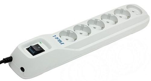 Сетевой фильтр 6 гнезд с индикацией 1.8м (белый) Pilot-L GP (071) ZIS