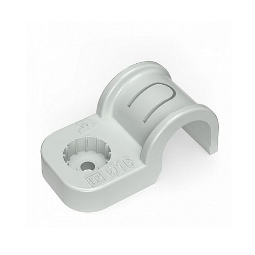 Крепеж-скоба пластиковая для труб быстрого монтажа 16мм (под монтажный пистолет) (серая) Промрукав