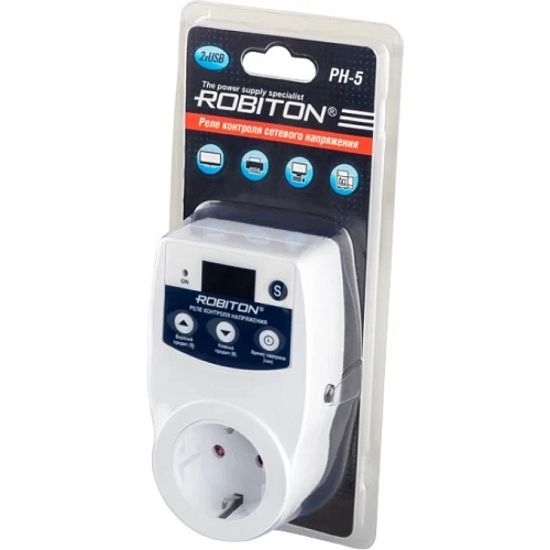 Реле контроля напряжения РН-5 2 USB-разъема 16А 140-280В ROBITON