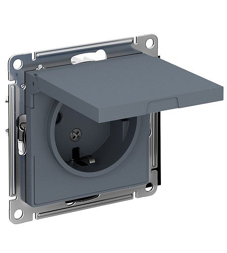 Розетка с/з с защитными шторками с крышкой 16А IP20 (грифель) ATLASDESIGN SE