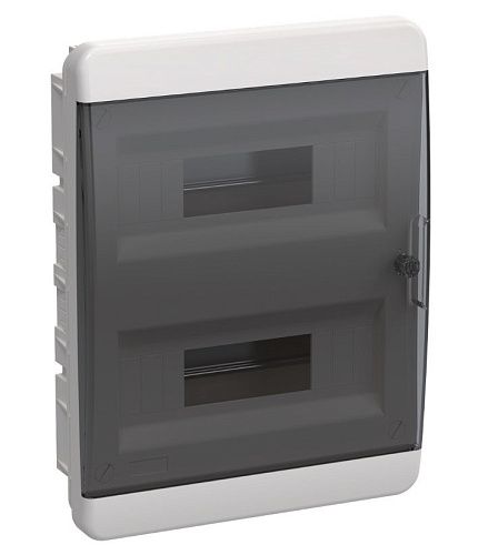 TEKFOR Корпус пластиковый СУ ЩРВ-П-24 с N/PE-13/13 (прозрачная черная дверь) 102х385х290 IP41 (IEK)