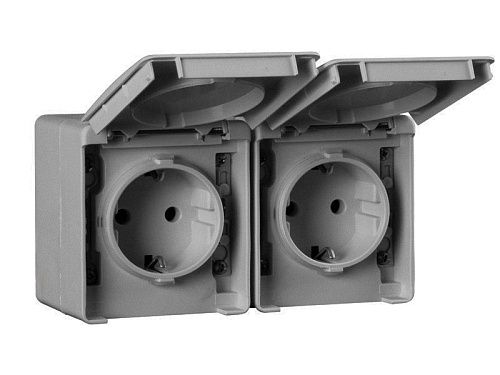 Розетка ОУ 2-я 2к+З с крышкой горизонтальная (серый) IP65 EFAPEL